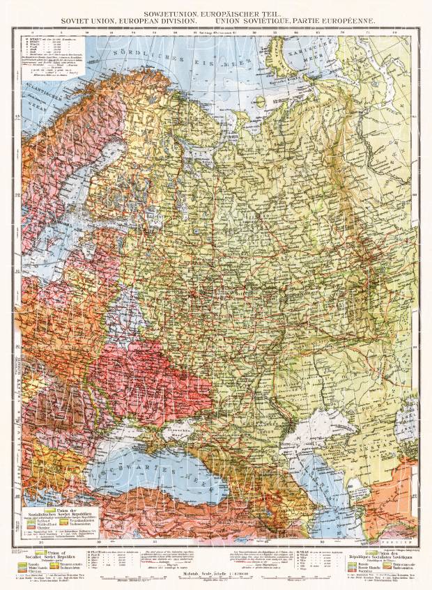 Soviet Union, European part general map, 1928. Use the zooming tool to explore in higher level of detail. Obtain as a quality print or high resolution image
