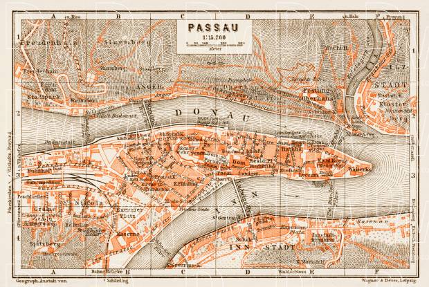Passau city map, 1909. Use the zooming tool to explore in higher level of detail. Obtain as a quality print or high resolution image