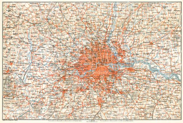 Greater London (Environs of London), 1909. Use the zooming tool to explore in higher level of detail. Obtain as a quality print or high resolution image