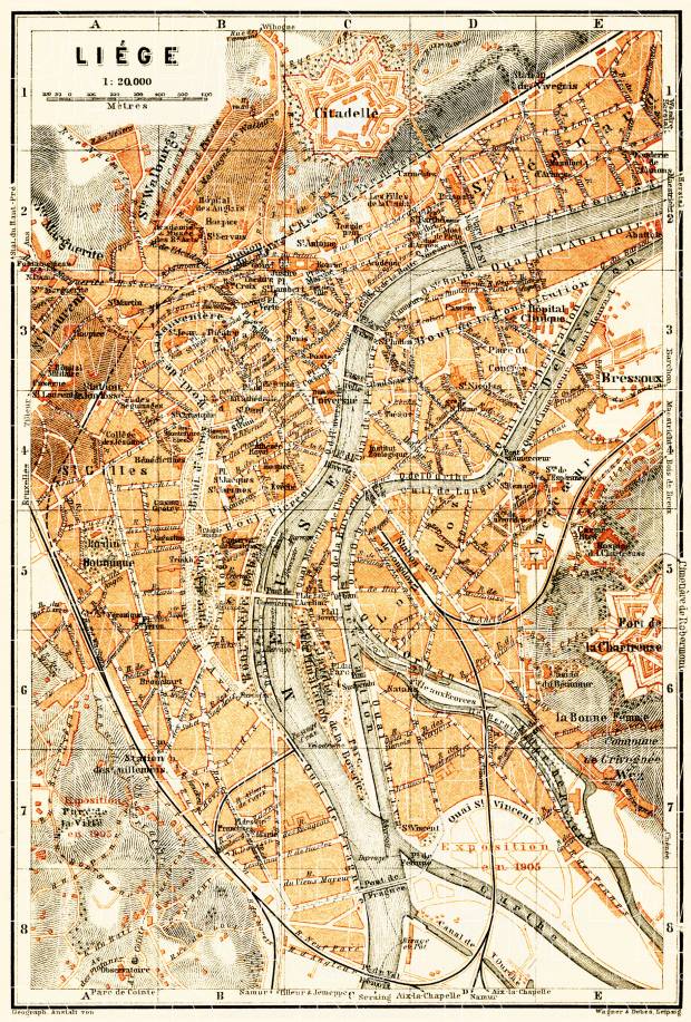 Liège (Lüttich) city map, 1904. Use the zooming tool to explore in higher level of detail. Obtain as a quality print or high resolution image