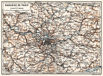 Paris farther environs (Banlieue de Paris) map, 1909