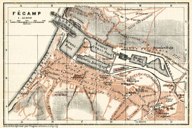 Fécamp city map, 1913. Use the zooming tool to explore in higher level of detail. Obtain as a quality print or high resolution image