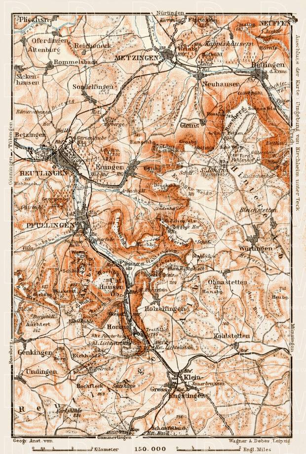 Map of the environs of Reutlingen, 1909. Use the zooming tool to explore in higher level of detail. Obtain as a quality print or high resolution image