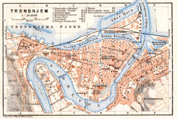 Trondheim (Trondhjem) city map, 1911. Use the zooming tool to explore in higher level of detail. Obtain as a quality print or high resolution image