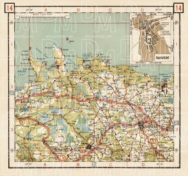 Estonian Road Map, Plate 14: Rakvere. 1938. Use the zooming tool to explore in higher level of detail. Obtain as a quality print or high resolution image