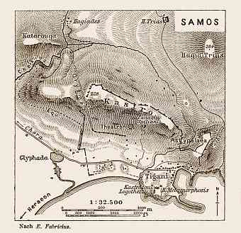 Samos (Σάμος), ancient site map drawn after Ernst Fabricius, 1914