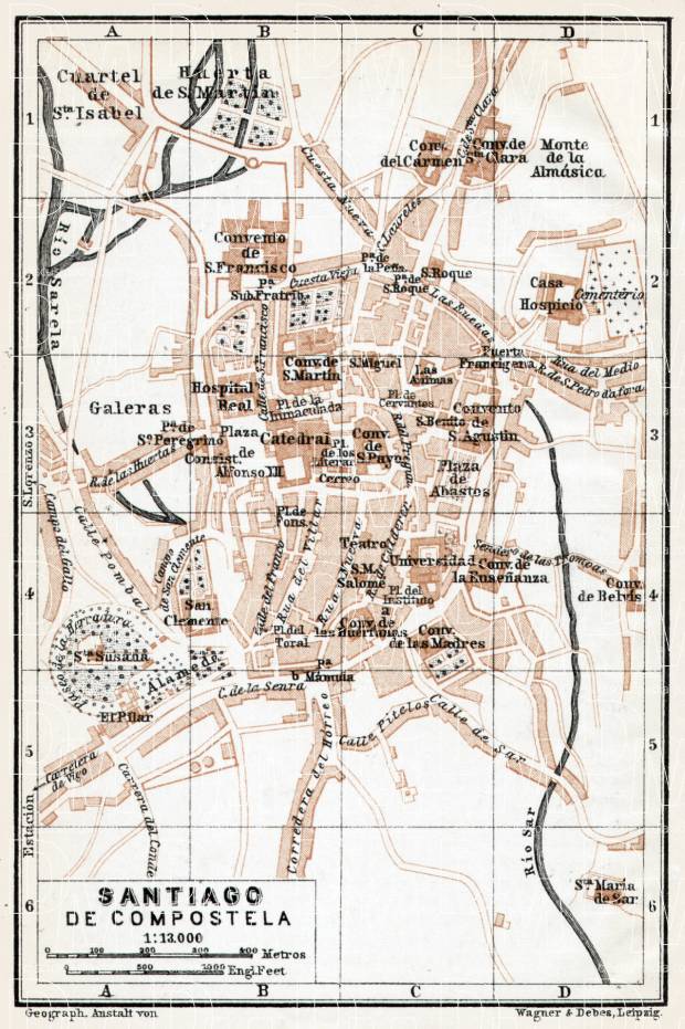 Santiago de Compostela city map, 1913. Use the zooming tool to explore in higher level of detail. Obtain as a quality print or high resolution image
