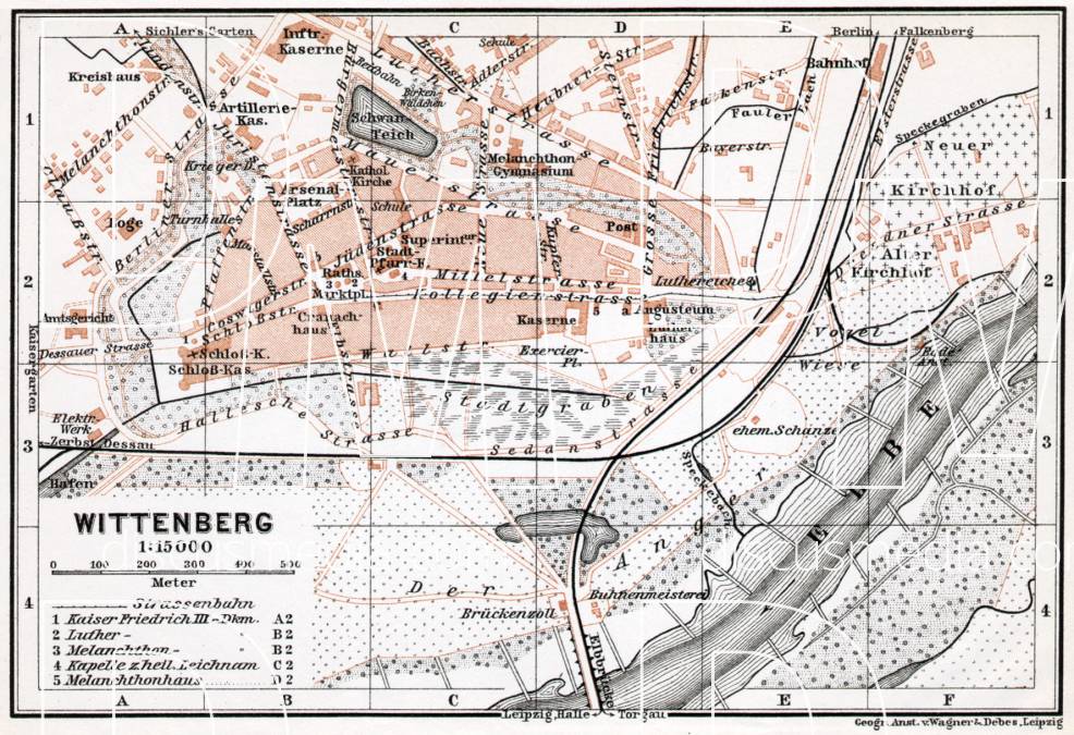 Old map of Wittenberg in 1911. Buy vintage map replica poster print or