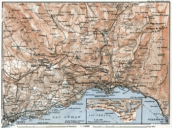 Montreux, Vevey and environs map, 1909
