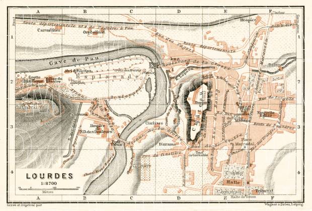 Old map of Lourdes in 1902. Buy vintage map replica poster print or ...