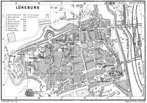 Lüneburg city map, 1887. Use the zooming tool to explore in higher level of detail. Obtain as a quality print or high resolution image
