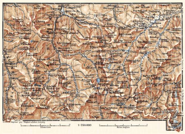 Ossau Valey and Ozun Valey map, 1885. Use the zooming tool to explore in higher level of detail. Obtain as a quality print or high resolution image