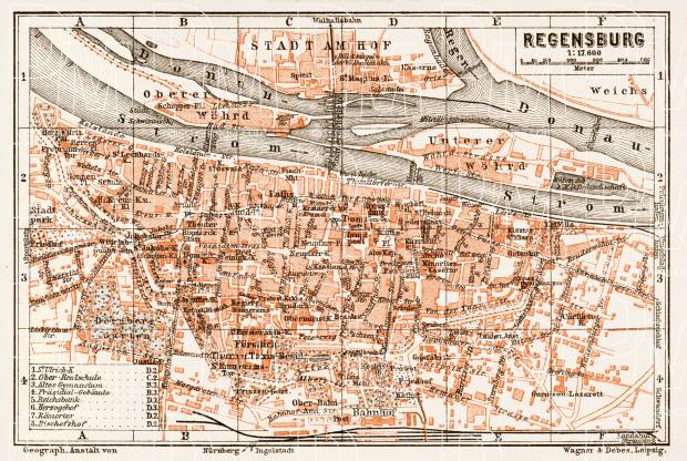 Regensburg city map, 1909. Use the zooming tool to explore in higher level of detail. Obtain as a quality print or high resolution image