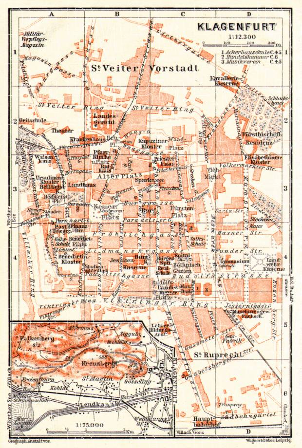 Klagenfurt and environs map, 1913. Use the zooming tool to explore in higher level of detail. Obtain as a quality print or high resolution image