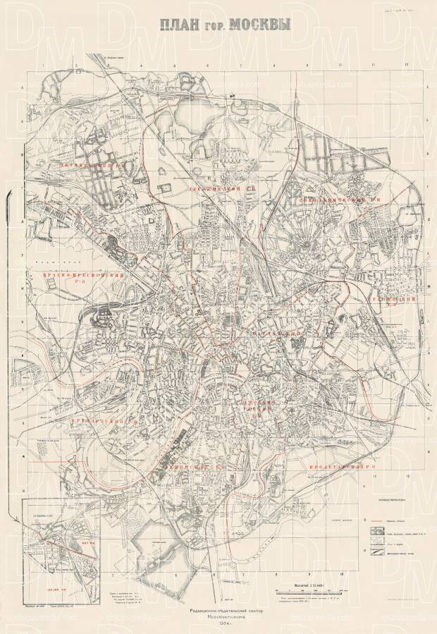 Moscow (Москва, Moskva), city map, 1934. Use the zooming tool to explore in higher level of detail. Obtain as a quality print or high resolution image