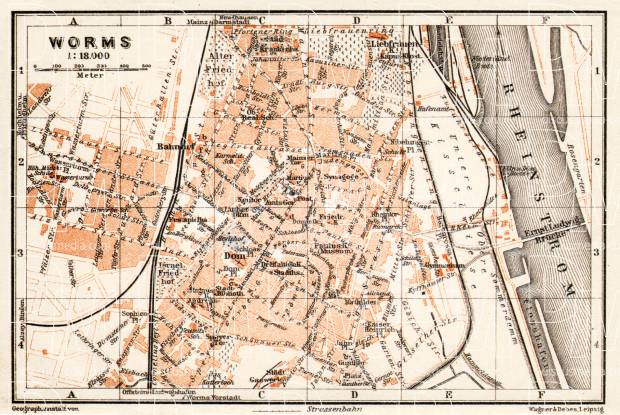 Worms city map, 1905. Use the zooming tool to explore in higher level of detail. Obtain as a quality print or high resolution image