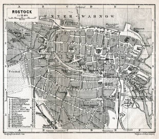 Rostock city map, 1911. Use the zooming tool to explore in higher level of detail. Obtain as a quality print or high resolution image
