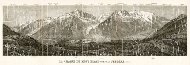 Mont Blanc panorame from Flégère, 1902. Use the zooming tool to explore in higher level of detail. Obtain as a quality print or high resolution image
