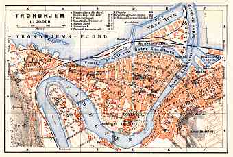 Trondheim (Trondhjem) city map, 1910