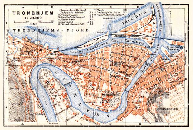 Trondheim (Trondhjem) city map, 1910. Use the zooming tool to explore in higher level of detail. Obtain as a quality print or high resolution image