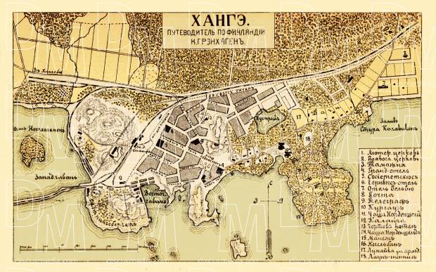 Hangö (Hanko) town plan (in Russian), 1913. Use the zooming tool to explore in higher level of detail. Obtain as a quality print or high resolution image