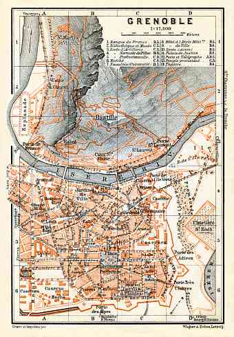 Grenoble city map, 1900