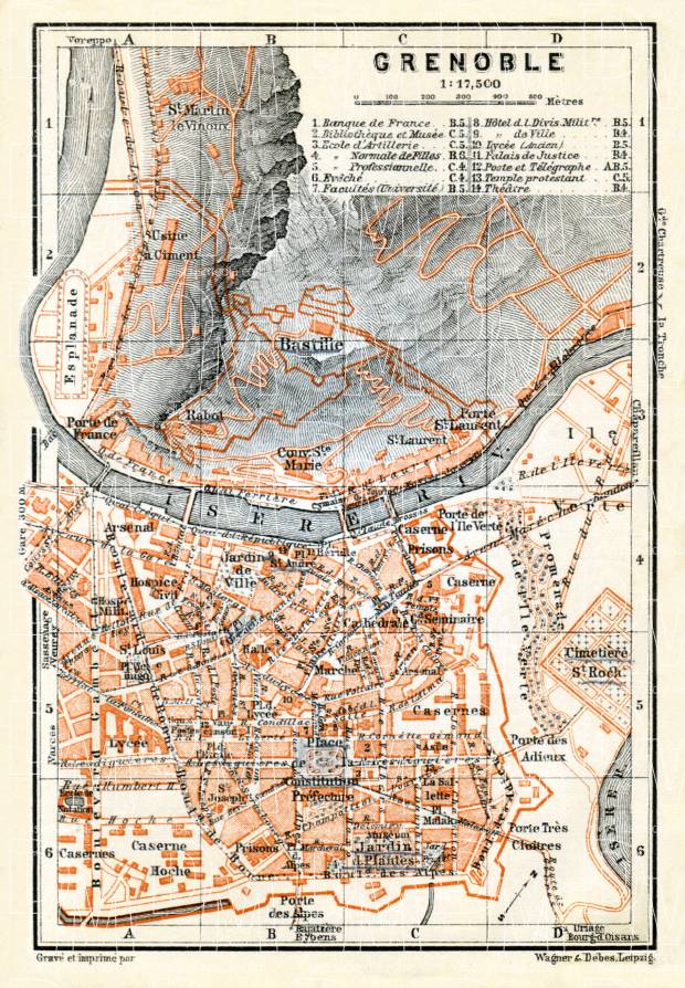 Grenoble city map, 1900. Use the zooming tool to explore in higher level of detail. Obtain as a quality print or high resolution image