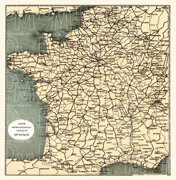 Railway map of France (Legend in Russian), 1900. Use the zooming tool to explore in higher level of detail. Obtain as a quality print or high resolution image