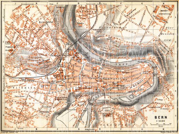 Bern (Berne) city map, 1897. Use the zooming tool to explore in higher level of detail. Obtain as a quality print or high resolution image