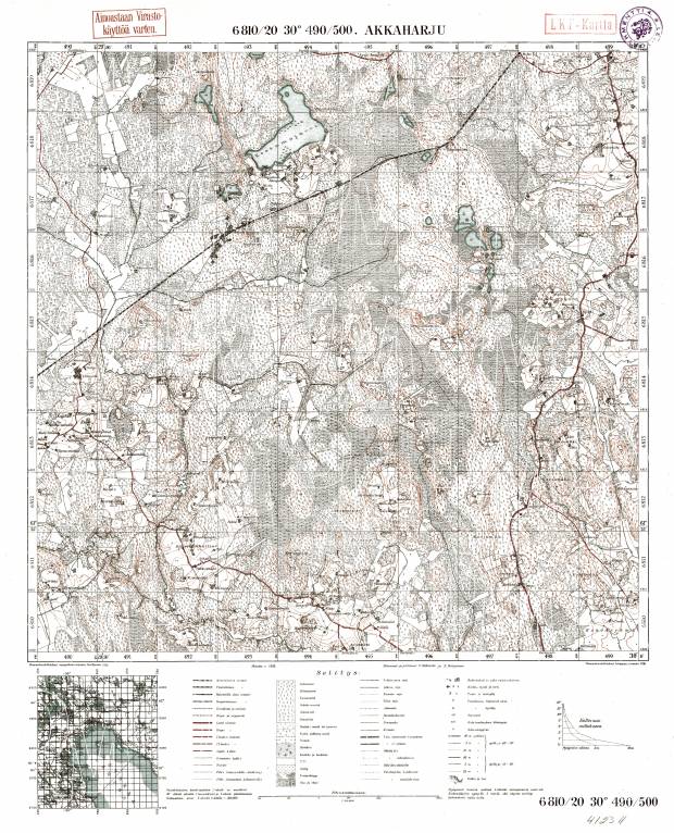 Akkaharju. Topografikartta 412311. Topographic map from 1939. Use the zooming tool to explore in higher level of detail. Obtain as a quality print or high resolution image