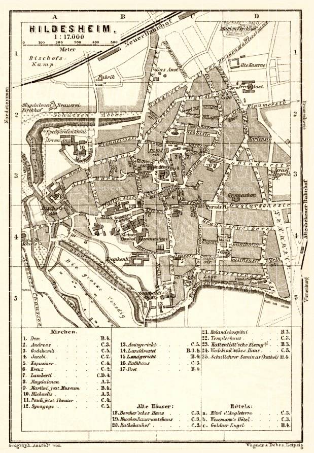 Hildesheim city map, 1887. Use the zooming tool to explore in higher level of detail. Obtain as a quality print or high resolution image