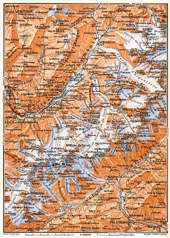 Mont Blanc and Chamonix Valley map, 1900