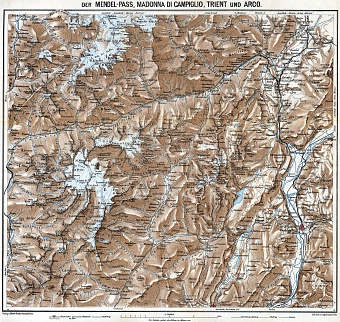 Passo della Mendola (Mendelpass), Madonna di Campiglio, Triente and Arco map, 1911