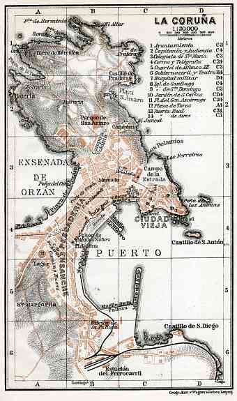 La Coruña (A Coruña) city map, 1913