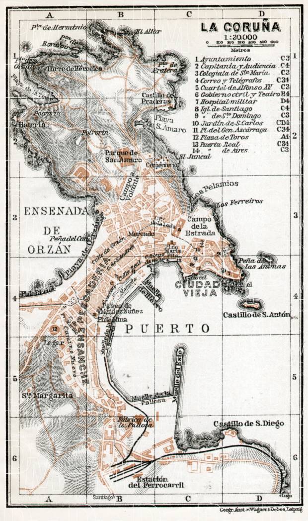 La Coruña (A Coruña) city map, 1913. Use the zooming tool to explore in higher level of detail. Obtain as a quality print or high resolution image
