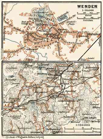 Cesis (Wenden) town plan. Environs of Cesis map, 1914