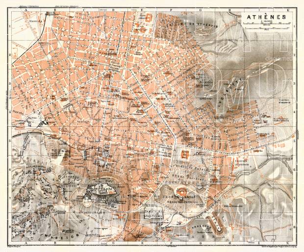 Athens (Αθήνα) city map, 1908. Use the zooming tool to explore in higher level of detail. Obtain as a quality print or high resolution image