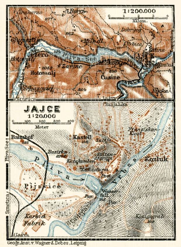 Jaice town plan and environs map, 1929. Use the zooming tool to explore in higher level of detail. Obtain as a quality print or high resolution image