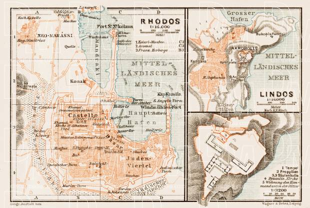 Rhodes town plan. With Lindos plan (inset), 1914. Use the zooming tool to explore in higher level of detail. Obtain as a quality print or high resolution image