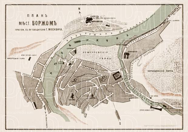 Borjom (ბორჯომი, Borjomi), town plan, 1912. Use the zooming tool to explore in higher level of detail. Obtain as a quality print or high resolution image