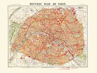 Paris city map (New Plan of Paris), 1912