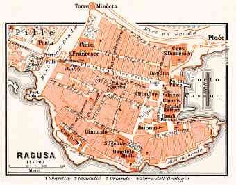 Ragusa (Dubrovnik) city map, 1911