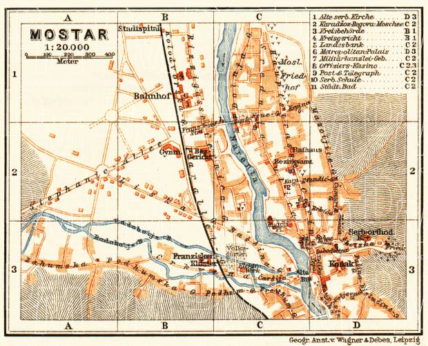 Mostar town plan, 1911. Use the zooming tool to explore in higher level of detail. Obtain as a quality print or high resolution image