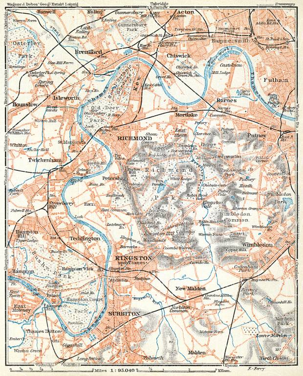 Richmond and Environs map, 1909. Use the zooming tool to explore in higher level of detail. Obtain as a quality print or high resolution image