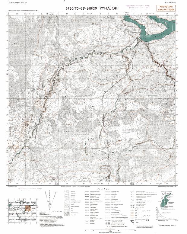 Svjatuha. Pyhäjoki. Topografikartta 515112. Topographic map from 1944. Use the zooming tool to explore in higher level of detail. Obtain as a quality print or high resolution image