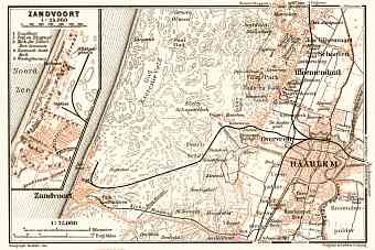 Haarlem environs map, with Zandvoort town plan, 1909