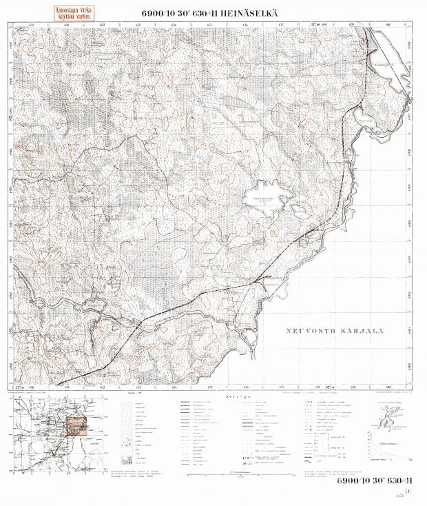 Heinjaselgja, Naistenjarvi. Heinäselkä, Naistenjärvi. Topografikartta 521405, 521408. Topographic map from 1939. Use the zooming tool to explore in higher level of detail. Obtain as a quality print or high resolution image