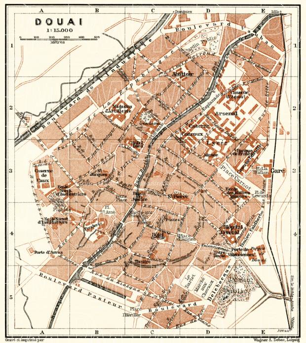 Douai city map, 1913. Use the zooming tool to explore in higher level of detail. Obtain as a quality print or high resolution image