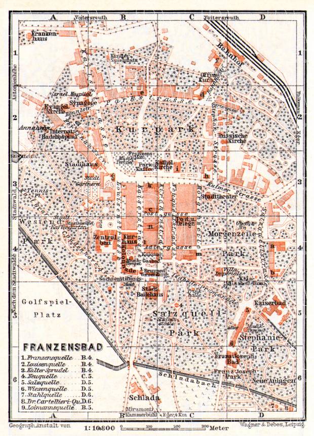 Franzensbad (Františkovy Lázně) town plan, 1913. Use the zooming tool to explore in higher level of detail. Obtain as a quality print or high resolution image