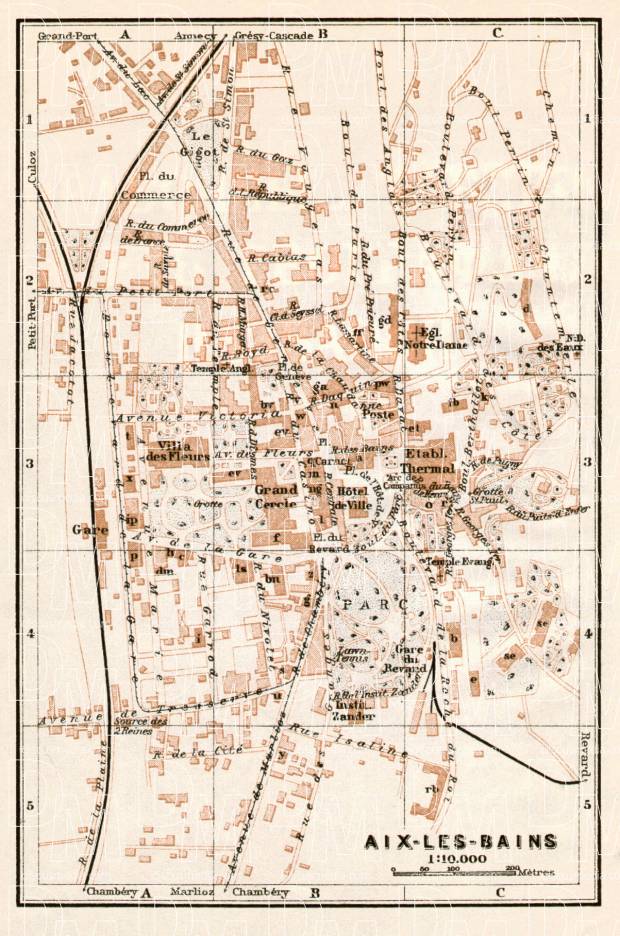 Aix-les-Bains town plan, 1913. Use the zooming tool to explore in higher level of detail. Obtain as a quality print or high resolution image